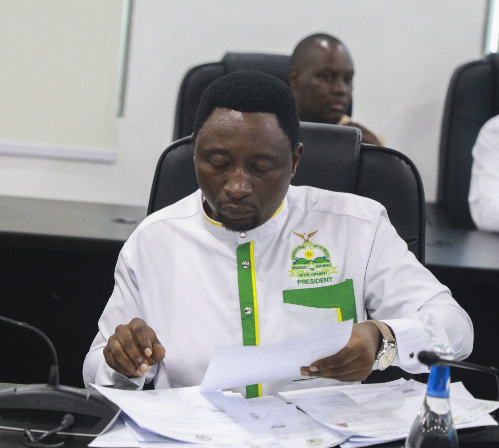 Frank Habineza,  Democratic Green Party of Rwanda president at the National Electoral Commission to submit his candidature.